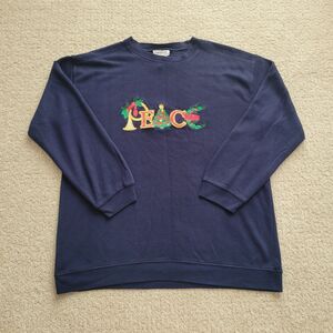 Vintage Christmas Sweater Sweatshirt Embroidered Grandma Holiday 80s 90s Large